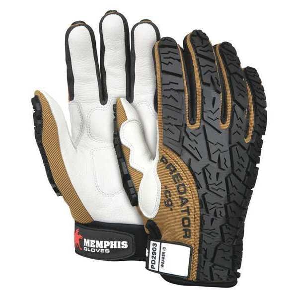 Mcr Safety Predator Multi-Task Mechanics Gloves, Cow Grain Leather Palm, SpandexÂ® Back, L, Black/Brown/White - PD2903L
