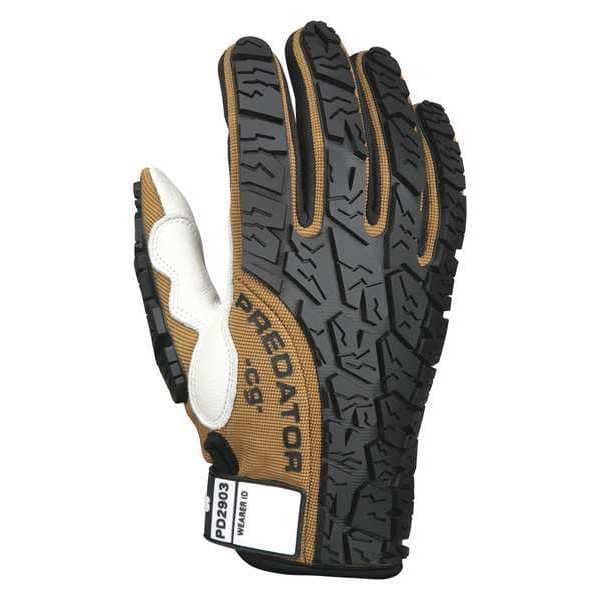 Mcr Safety Predator Multi-Task Mechanics Gloves, Cow Grain Leather Palm, SpandexÂ® Back, L, Black/Brown/White - PD2903L