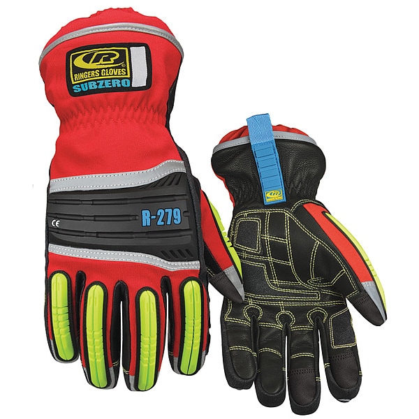 Ansell H-Vis Extreme Condition Gloves, leather Palm, Thinsulate Lining, Black/High-Visibility Yellow/Red - 279-09