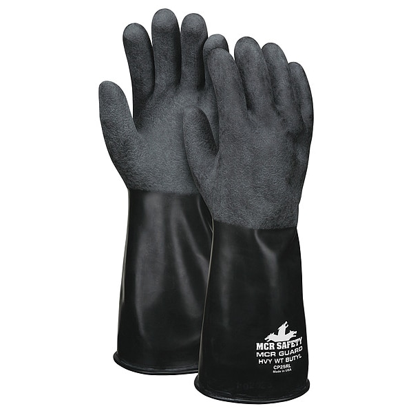 Mcr Safety CP25 Chemical Resistant Gloves, Butyl, 14 in L, 25 mil, Black, L, 1 PR - CP25RL