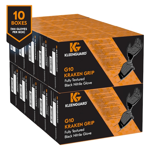 Kleenguard KleenGuard Kraken Grip, Disposable Gloves, 6 mil Palm , Nitrile, Powder-Free, L, 100 PK, Black - 49277