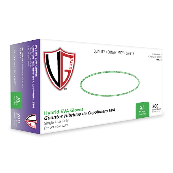 Vguard A63C1, Disposable Gloves, 4 mil Palm, Hybrid EVA, Powder-Free, XL, 2000 PK, Clear - A63C14