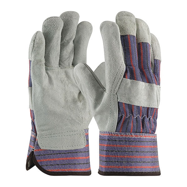 Pip Leather Palm Gloves, Cowhide, Safety Cuff, Wing Thumb, Full Finger, Blue, XL, 12 PK - 85-7500/XL