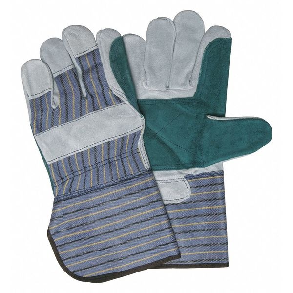 Mcr Safety Leather Gloves, Cowhide, Gauntlet Cuff, Wing Thumb, Full Finger, Gray, L, 12 PK - 1412A