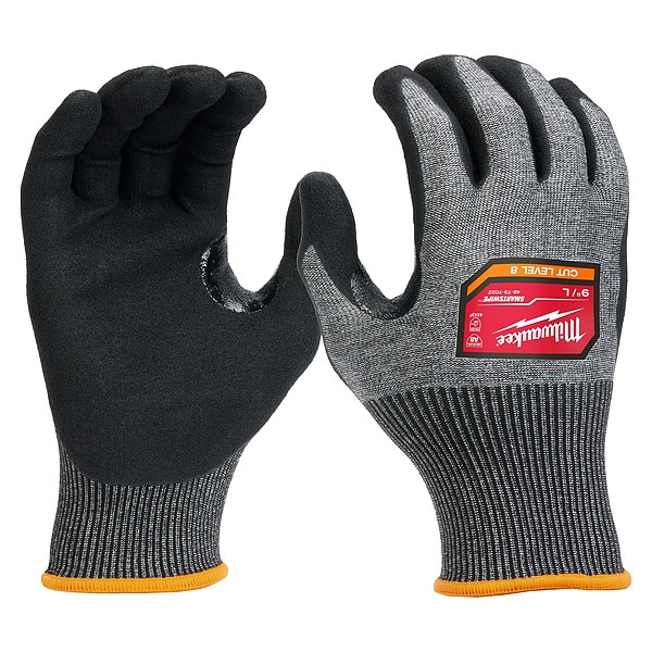 Milwaukee Tool Cut Protection Dipped Gloves, Nitrile, Sandy Nitrile, Palm and Fingertips, Gray, , L 1 PR - 48-73-7022