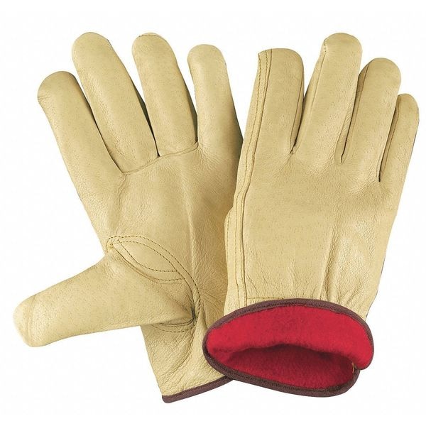 Mcr Safety Leather Drivers Gloves, Pigskin, Shirred Slip-On, Keystone Thumb, Gunn Cut, Beige / Beige, L 12 PK - 3450L