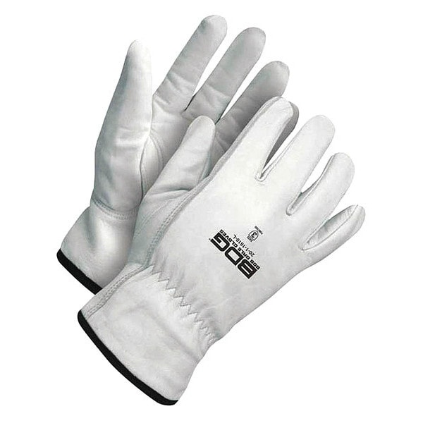 Bdg Leather Drivers Gloves, Shirred Slip-On Cuff, Ambidextrous Thumb, White, XL, 1 PR - 20-1-1610-XL-K