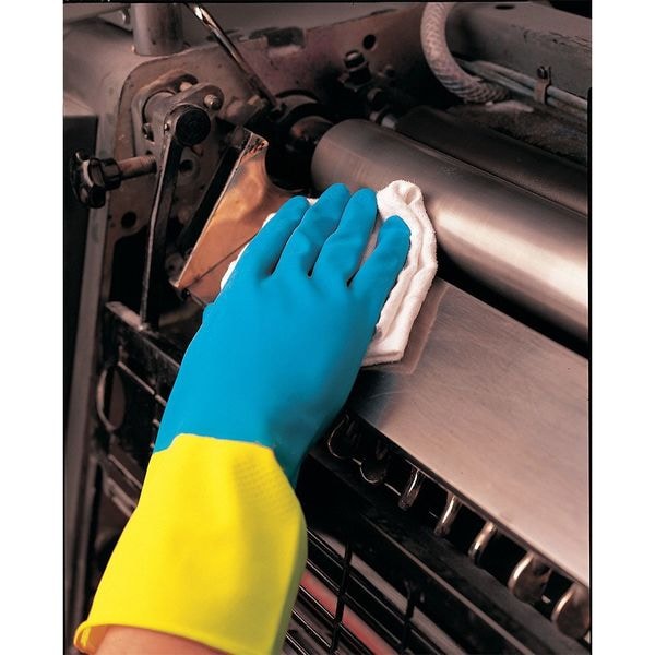 Mcr Safety Chem-Tech Chemical Resistant Gloves, Natural Rubber Latex, 12 in L, 28 mil, Blue/Yellow, M, 12 PK - 5408S