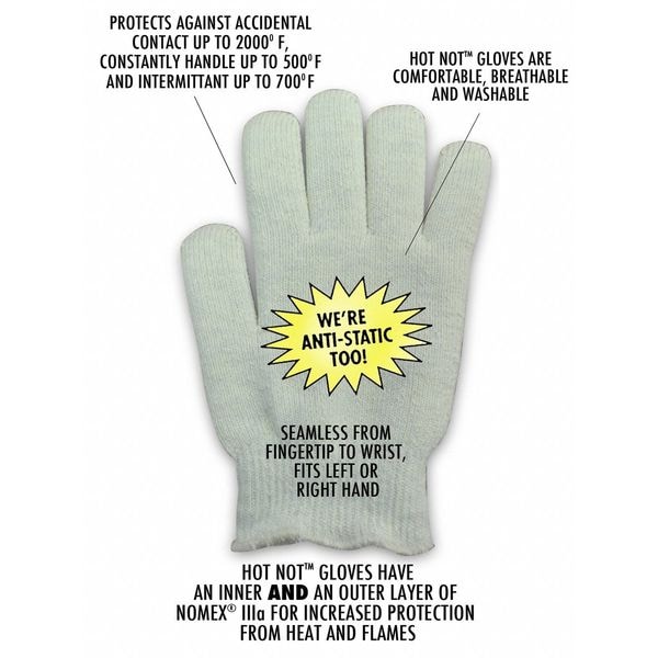 Hot Not Heat Resistant Gloves, Nomex III, Anti-Static, 700 Degrees F Max Temp., White, One Size Fits Most - 200
