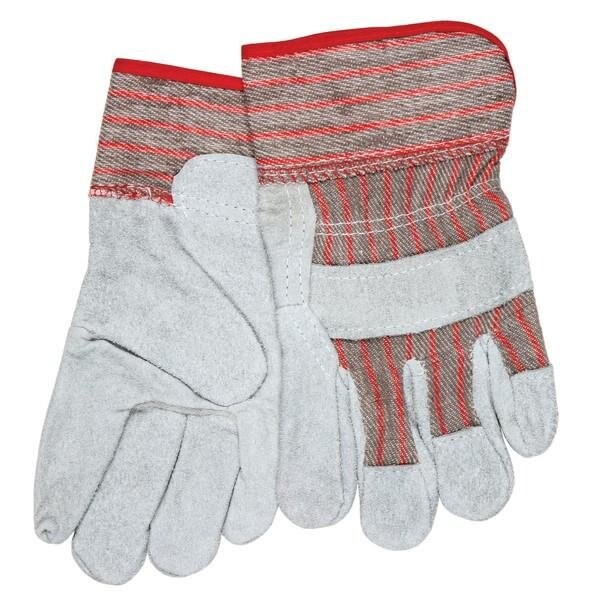 Mcr Safety Cowhide Leather Palm Gloves, Small, Leather, Red/Gray Stripe - 1201S