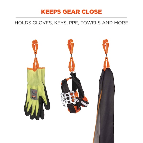 Ergodyne Orange Swiveling Glove Clip Holder, Dual Clips - 3420