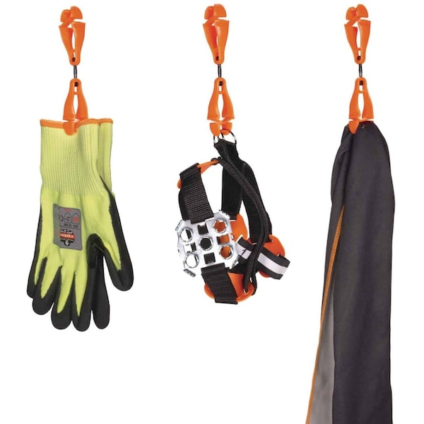 Ergodyne Orange Swiveling Glove Clip Holder, Dual Clips - 3420