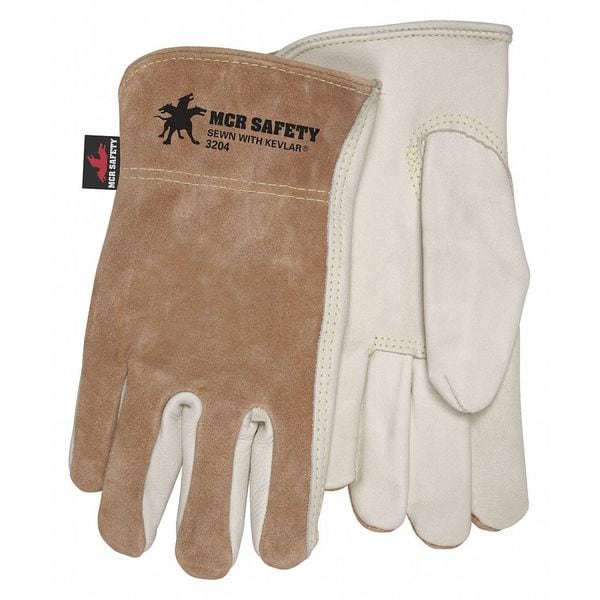 Mcr Safety Leather Drivers Gloves, Cowhide, Shirred Slip-On, Keystone Thumb, Gunn - Full Back Cut, Beige, L - 3204L