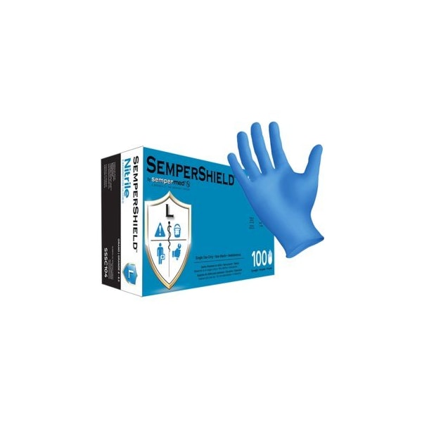 Sempermed SemperShield, Disposable Gloves, 6 mil Palm, Nitrile, Powder-Free, Large, 100 PK, Blue - SSSC104