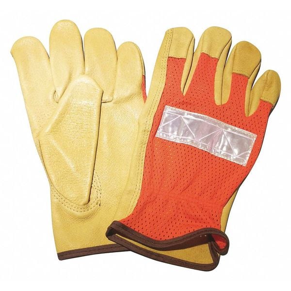 Condor Leather Drivers Gloves, Shirred Slip-On Cuff, Keystone Thumb, High-Visibility Orange, M, 1 PR - 48WU10