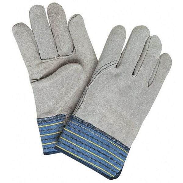 Mcr Safety Leather Gloves, Cowhide, Safety Cuff, Wing Thumb, Full Finger, Gray, XL, 12 PK - 1417XL