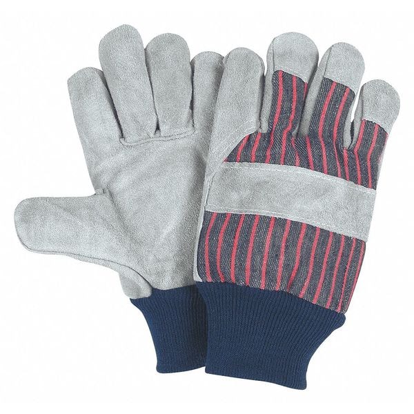 Mcr Safety Leather Palm Gloves, Knit Wrist Cuff, Wing Thumb, S, 12 PK - 1235K