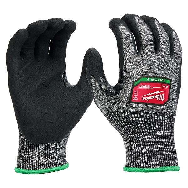 Milwaukee Tool Cut Protection Dipped Gloves, Nitrile, Sandy Nitrile, Palm and Fingertips, Gray, , L 1 PR - 48-73-7002