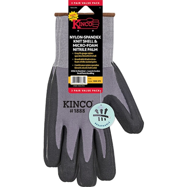 Kinco Kinco Men's Indoor/Outdoor Palm Gloves Gray L 3 pair - 1888-3PK-L
