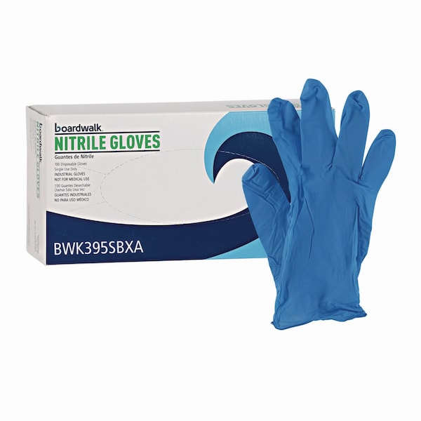 Boardwalk Disposable Powder-Free Nitrile Gloves, Small, Blue, 5 mil, 100PK - 395SBXA