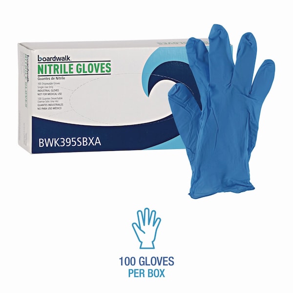 Boardwalk Disposable Powder-Free Nitrile Gloves, Small, Blue, 5 mil, 100PK - 395SBXA