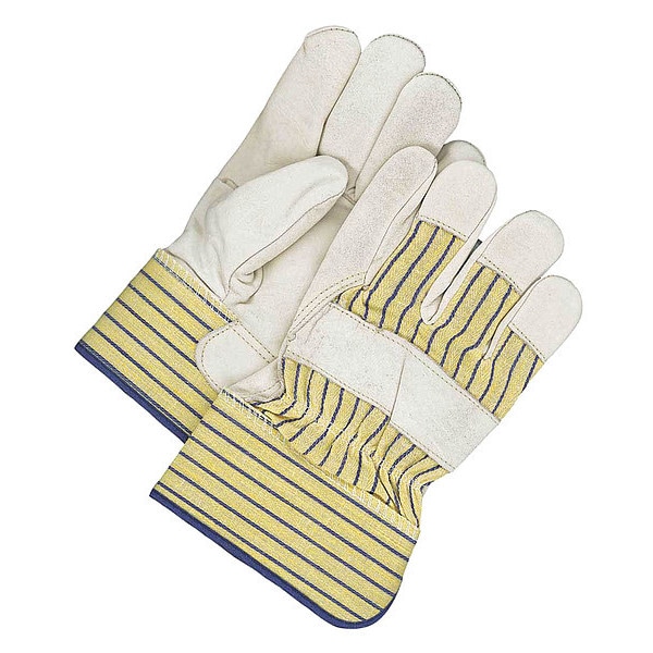 Bdg Leather Gloves, Cowhide, Safety Cuff, Wing Thumb, Full Finger, Blue/Tan/Yellow, XL, 1 PR - 40-1-1F11C