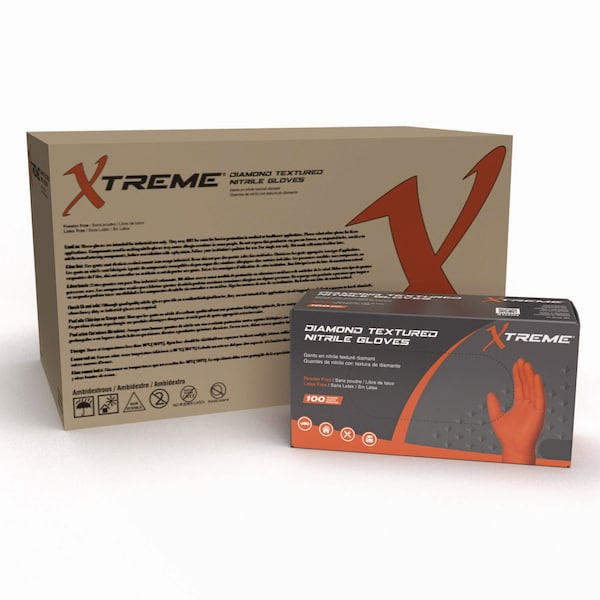 Xtreme By Ammex DT Nitrile Disposable Gloves, Orange, X-Large, 1000PK - XODN48100