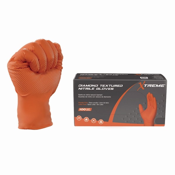Xtreme By Ammex DT Nitrile Disposable Gloves, Orange, X-Large, 1000PK - XODN48100