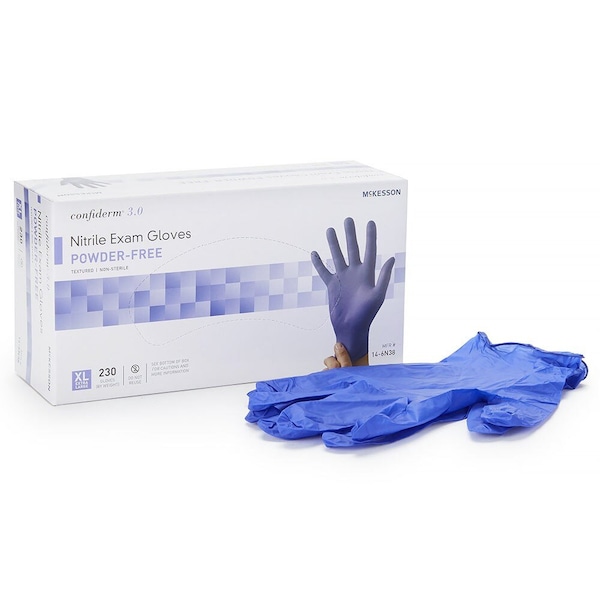 Mckesson Confiderm 3.0 Nitrile Exam Glove, Extra Large, Blue, Non-Sterile, 230PK - 14-6N38