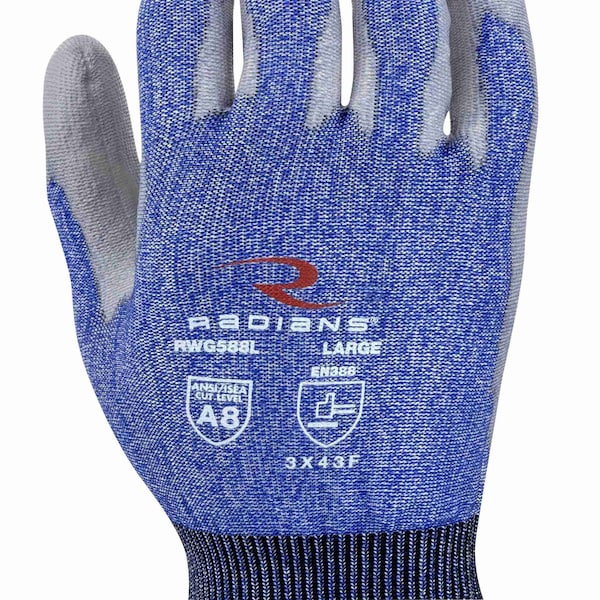 Radians Glove, Cut A8, Blue, XL, Pr - RWG588XL