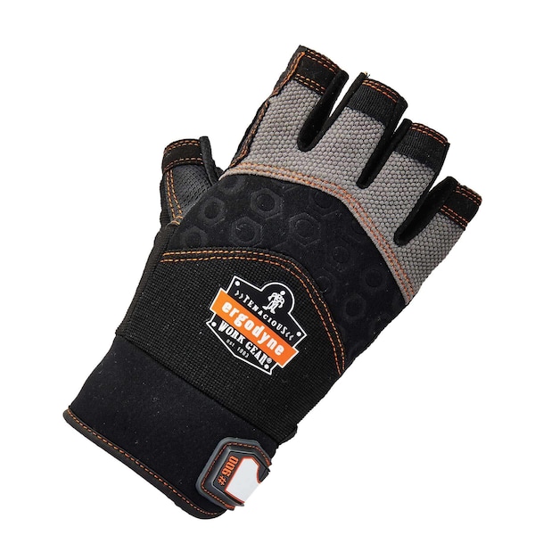 Proflex By Ergodyne Half Finger Mechanics Impact Gloves, M, Black, Breathable Spandex - 900