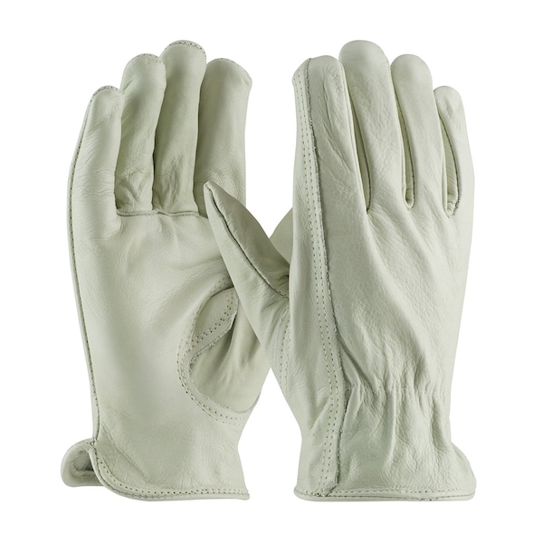 Pip Leather Drivers Gloves, Cowhide, Shirred Slip-On, Keystone Thumb, Gunn Cut, Beige, L 12 PK - 68-168/L