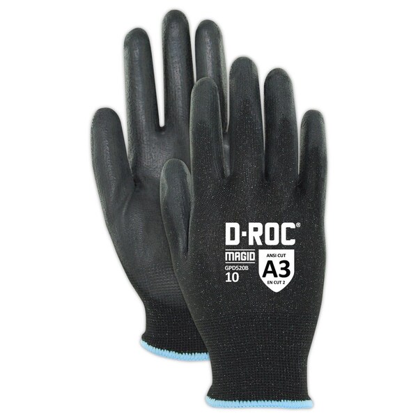 Magid Coated Gloves, Polyurethane, 4 Abrasion Level, Black, 1 PR - GPD520B-10