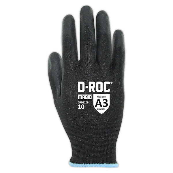 Magid Coated Gloves, Polyurethane, 4 Abrasion Level, Black, 1 PR - GPD520B-10
