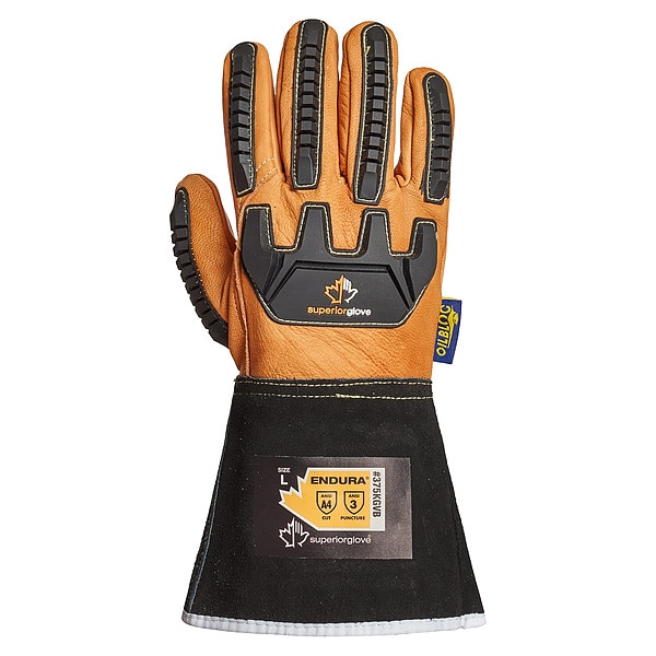 Endura Leather Drivers Gloves, Goatskin, Gauntlet, Wing Thumb, Gunn Cut, Black/Tan / Tan, L 1 PR - 375KGVB-L