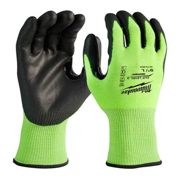 Milwaukee Tool 12PK High Visibility Cut Level 3 Polyurethane Dipped Gloves - XL - 48-73-8933B
