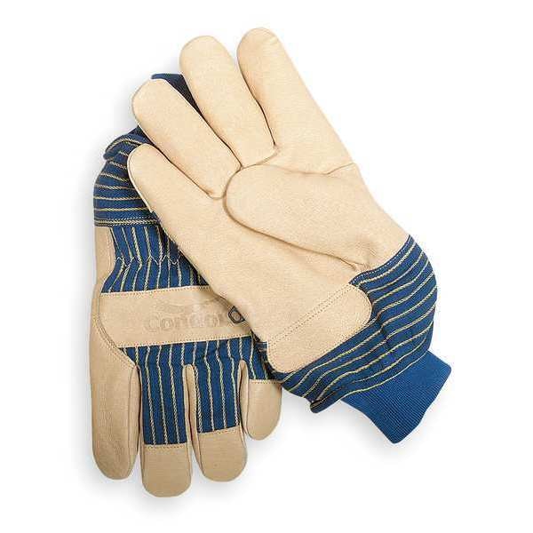 Condor Leather Gloves, Pigskin, Knit Cuff, Wing Thumb, Full Finger, Beige/Blue, XL, 1 PR - 1GD17