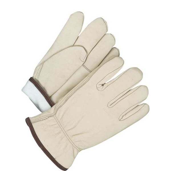 Bdg Leather Drivers Gloves, Cowhide Palm, Shirred Slip-On, Beige / Beige, 1 PR - 20-9-1581TFL-12