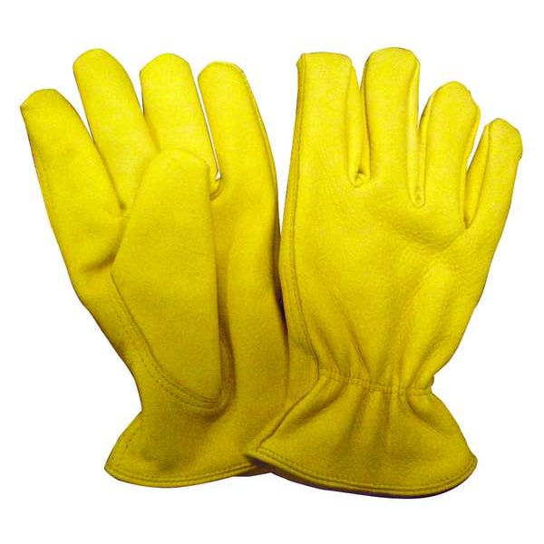Condor Leather Drivers Gloves, Shirred Slip-On Cuff, Straight Thumb, Yellow, XL, 1 PR - 48WU07