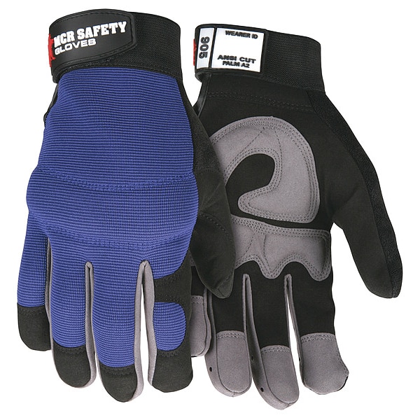 Mcr Safety Leather Palm Gloves, Spandex(R), Synthetic Leather, Hook-and-Loop Cuff, Wing Thumb, Full Finger - 905XXL