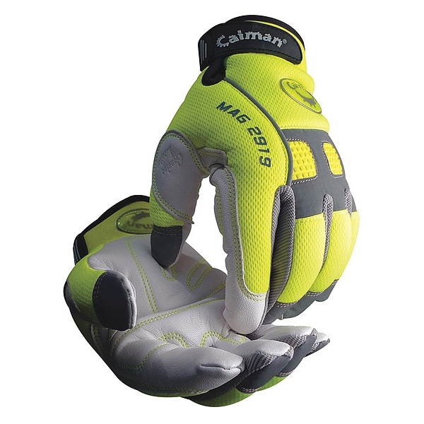 Caiman Hi-Vis Mechanics Gloves, L, Yellow/White - 2919 L