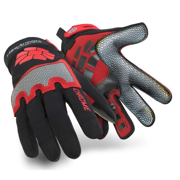 Hexarmor Chrome Series(R) Cut Resistant Gloves, Synthetic Leather Palm, S, Black/Red - 4022-S (7)