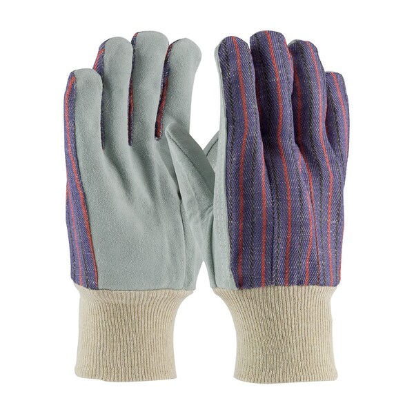 Pip Leather Palm Gloves, Knit Wrist Cuff, Straight Thumb, Blue (Fabric), Ladies, 12 PK - 86-4104C