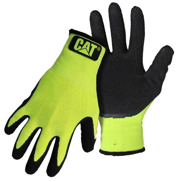 Cat HighVisibility Coated Gloves, M, Knit Wrist Cuff, Latex Coating, Polyester Glove, Green - CAT017418M