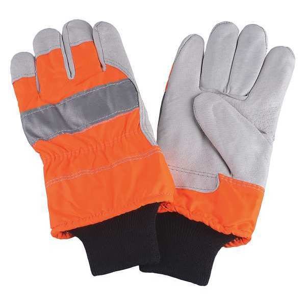 Condor Leather Gloves, Pigskin, Knit Cuff, Wing Thumb, Full Finger, High-Visibility Orange, L, 1 PR - 4NHE7