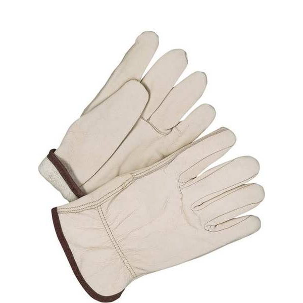 Bdg Leather Drivers Gloves, Cowhide Palm, Shirred Slip-On, Beige / Beige, 1 PR - 20-9-1571-7-12