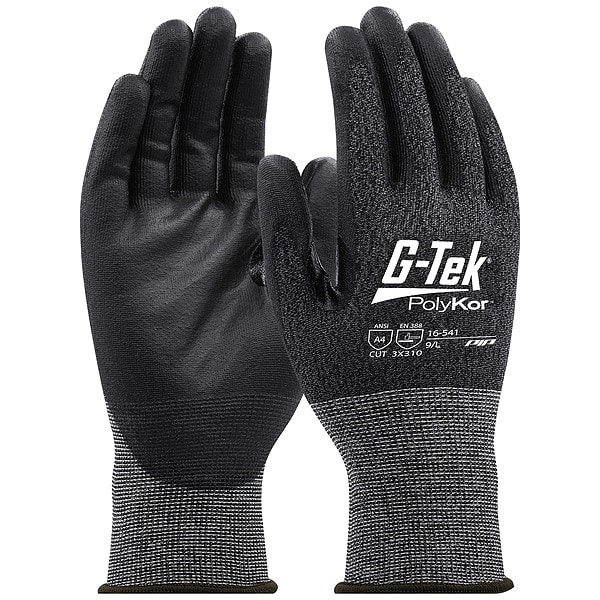 G-Tek Polykor Cut-Resistant Gloves, , Polyurethane Palm, Knit Wrist, Gray, 1 PR - 16541L