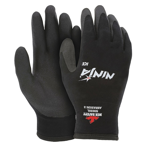 Mcr Safety Ninja Ice Insulated Work Gloves, 15-Gauge, Coated Palm and Fingertips, Black, 2XL, 1 Pair - N9690XXL