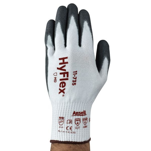 Ansell Cut-Resistant Coated Gloves, Cut Level A4 , Dipped , Polyurethane , Sandy , M 1 PR - 11-735