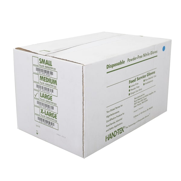 Hand-Tek Disposable Gloves, Nitrile, Powder-Free, L, 1000 PK, Blue - NMNITPF103